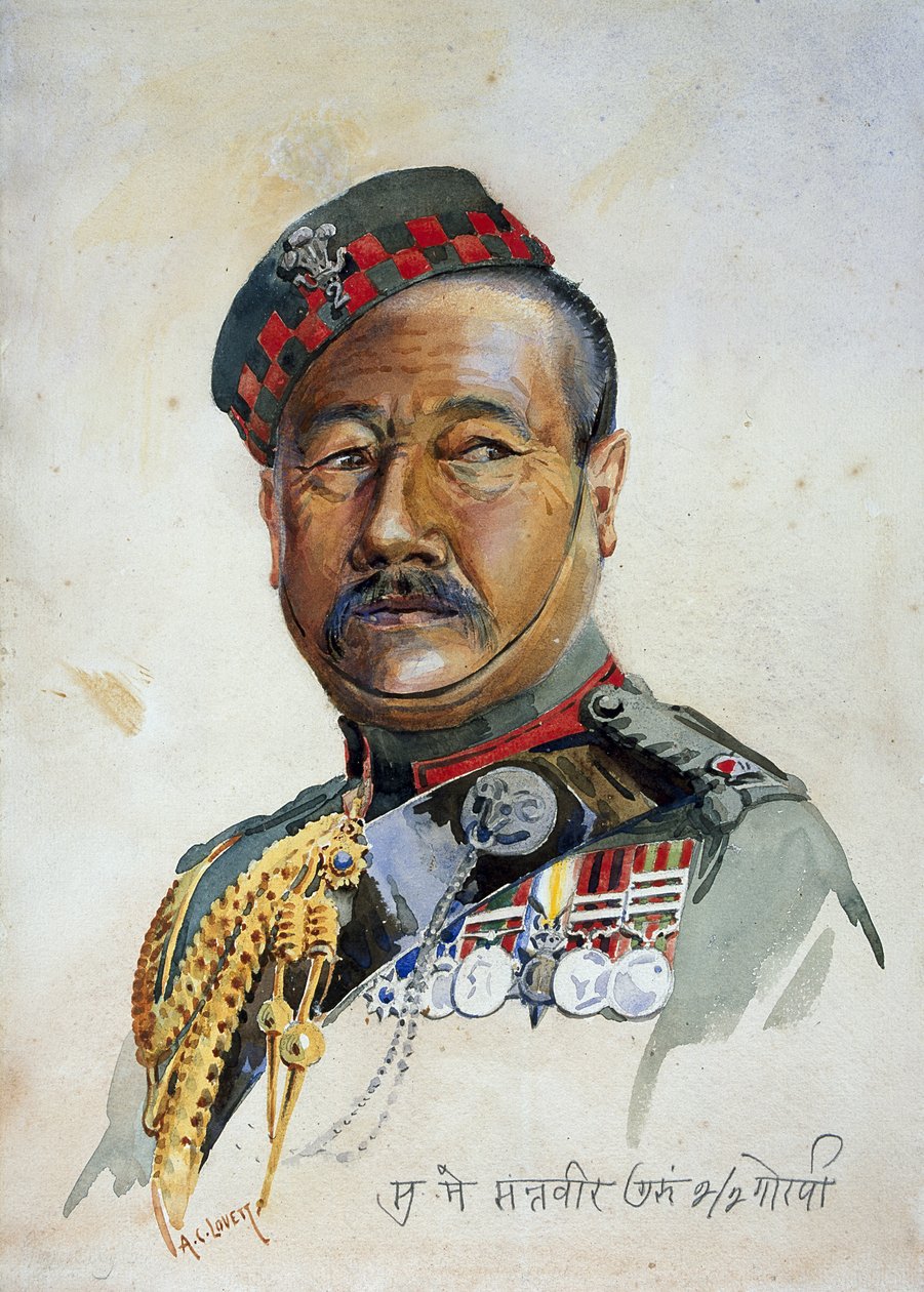 Subadupa-Major Gurung Gurkha, ilustração de &39;Exércitos da Índia&39; pelo Major GF MacMunn, publicado em 1911, 1908 de Alfred Crowdy Lovett