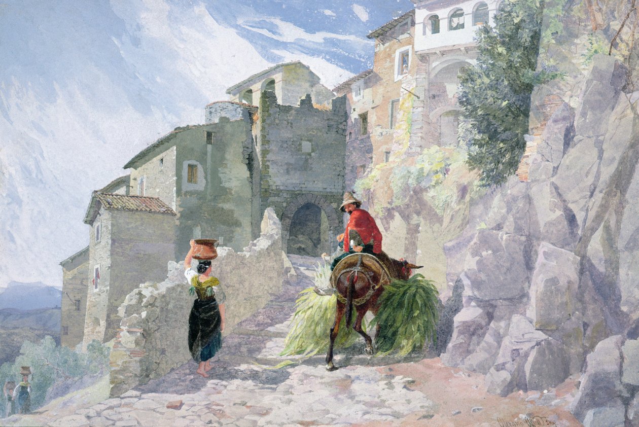 O Mosteiro de San Rocco, Olevano, século 19 (aquarela) de Alfred Downing Fripp