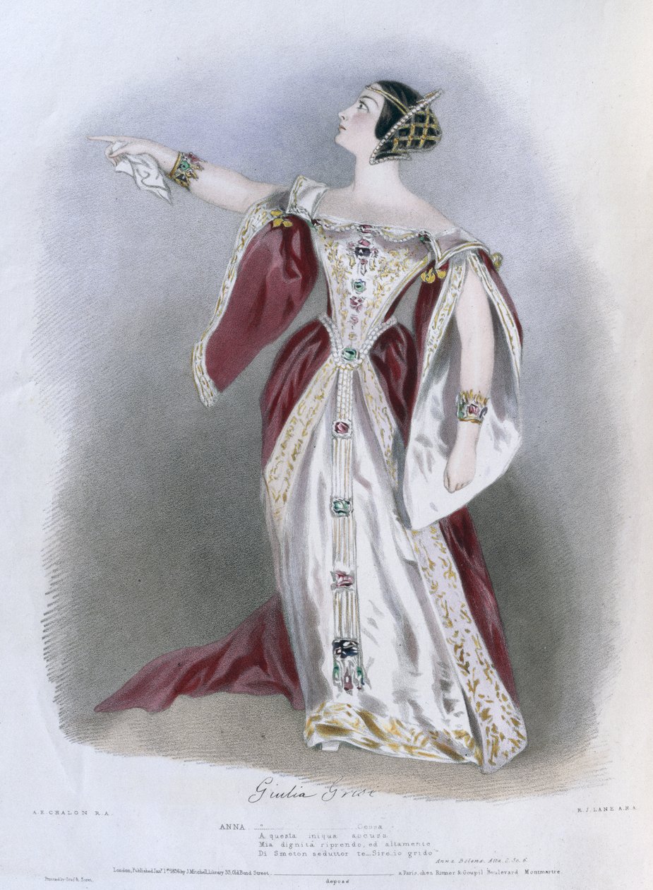 Giulia Grisi (1811-69) como Anna em &39;Anna Bolena&39;, de &39;Recordações da ópera italiana&39;, gravada por Richard James Lane (1800-72) 1836 de Alfred Edward Chalon