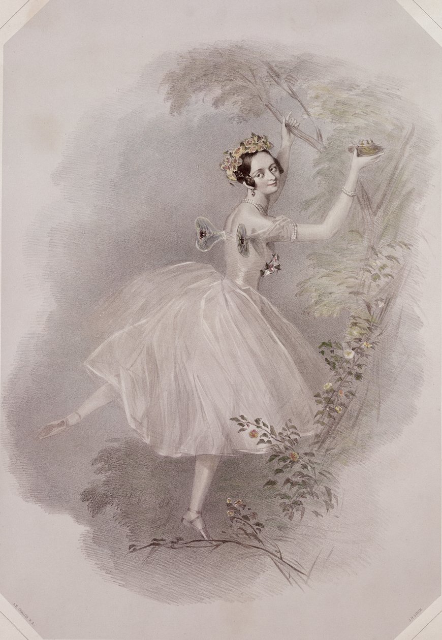 Marie Taglioni (1804-84) como o Sylph em &39;La Sylphide&39;, gravado por E. Marton, c.1832 de Alfred Edward Chalon