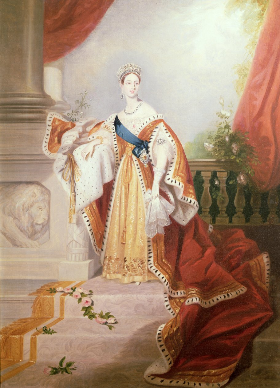 Retrato da Rainha Vitória em vestes de coroação de Alfred Edward Chalon