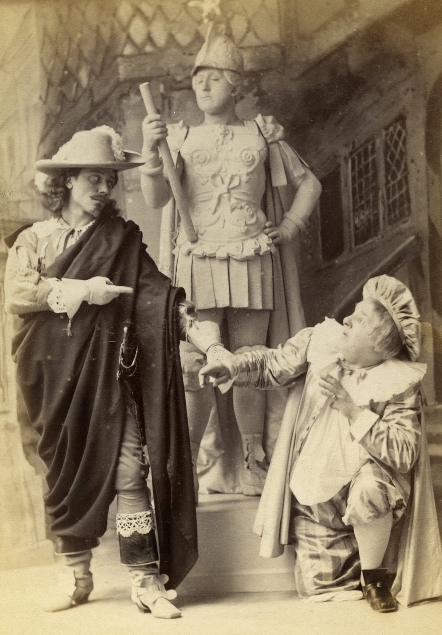 Don Juan, a estátua e Sganarelle, de uma produção de &39;La Statue du Commandeur&39; ou &39;Don Juan Up to Date&39;, 1892 (foto do gabinete) de Alfred Ellis