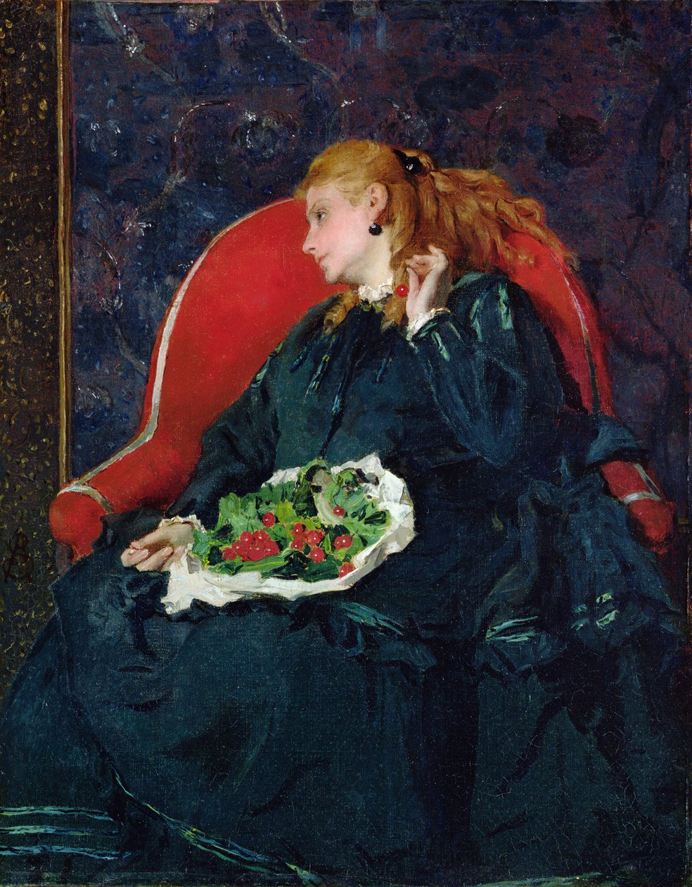 Mulher, com, cerejas de Alfred Emile Stevens