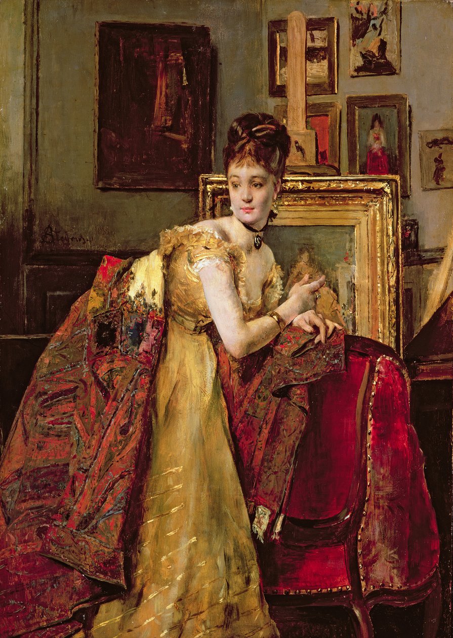 Mulher, com, um, indian, xale, em, um, estúdio de Alfred Emile Stevens