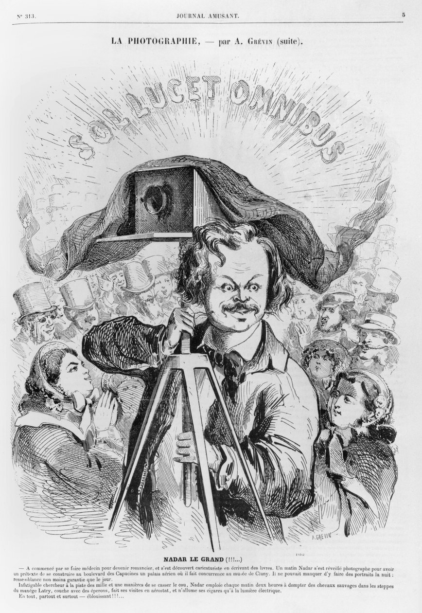 &39;Photography, Nadar (1820-1910) O Grande (!!! ...&39;) &39;, caricatura de&39; The Fun Journal &39;, 1861 de Alfred Grevin
