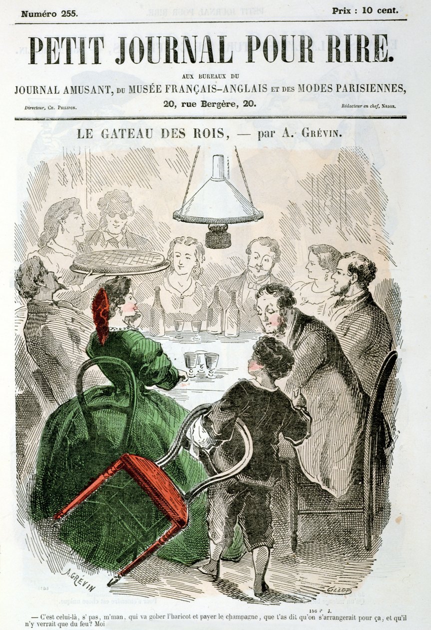 &39;The Kings&39; Cake &39;, família celebrando a Noite de Reis, de&39; The Little Journal For Laughing &39;, c.1865 de Alfred Grevin