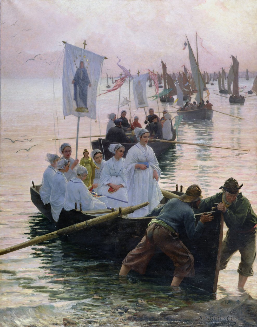 A chegada da procissão de Santa Ana de Fouesnant a Concarneau, 1887 de Alfred Guillou