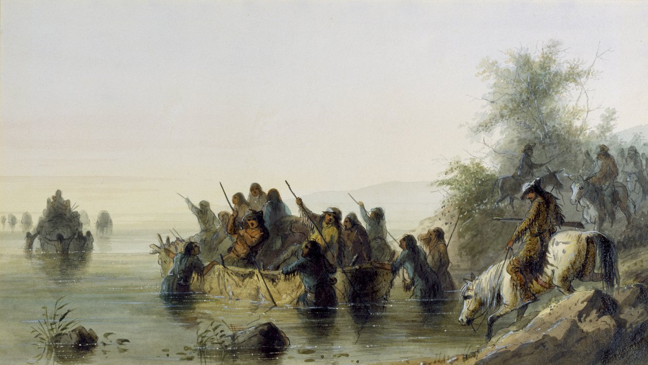 Bull Boating, 1858-60 (wc no papel) de Alfred Jacob Miller