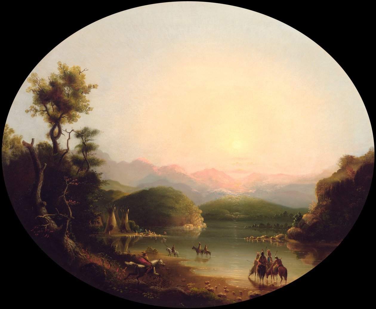 Índios Shoshone em um lago de montanha (Lake Fremont) de Alfred Jacob Miller