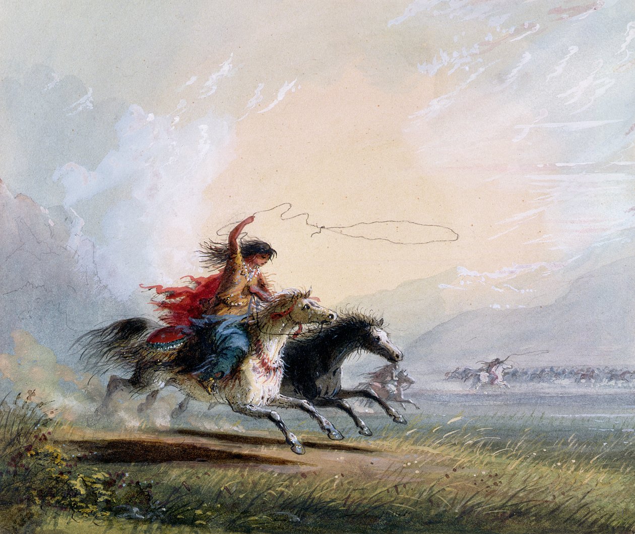 Mulher Shoshone pegar um cavalo, 1837 de Alfred Jacob Miller