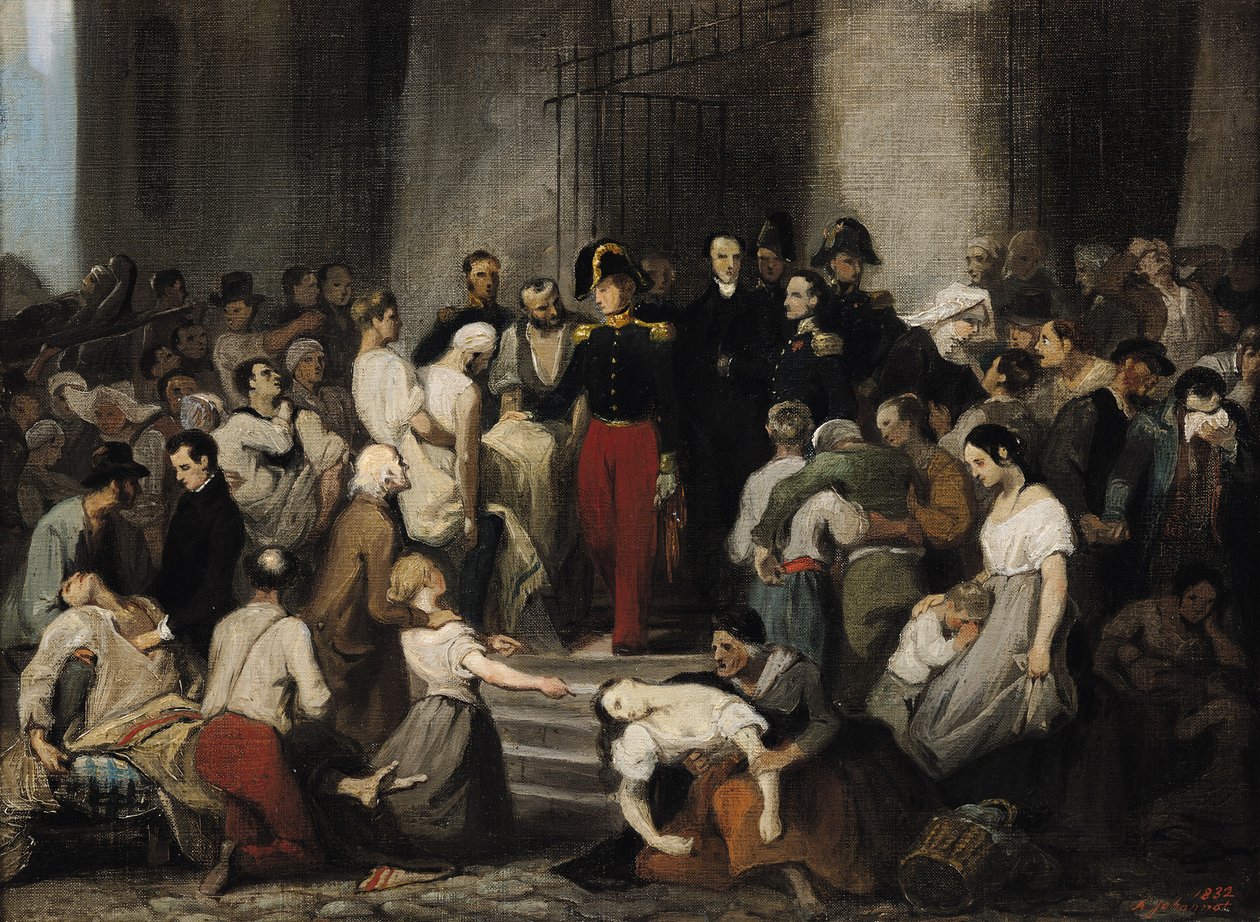 O duque de Orleans visitando os enfermos no Hotel-Dieu durante a epidemia de cólera em 1832 de Alfred Johannot