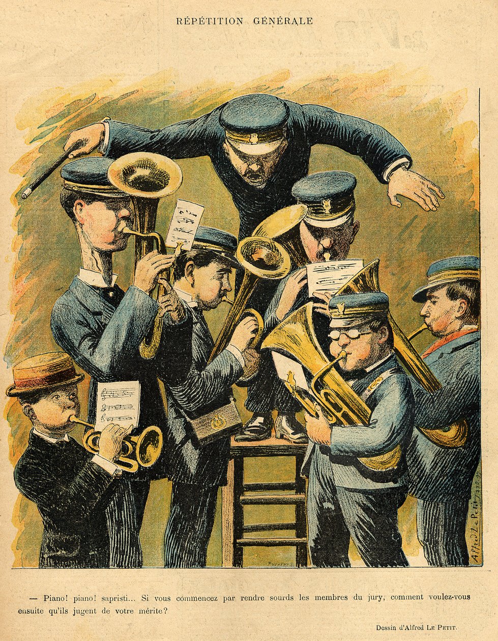 Ensaio da banda, da contracapa de &39;Le Rire&39;, 16 de abril de 1898 de Alfred Le Petit