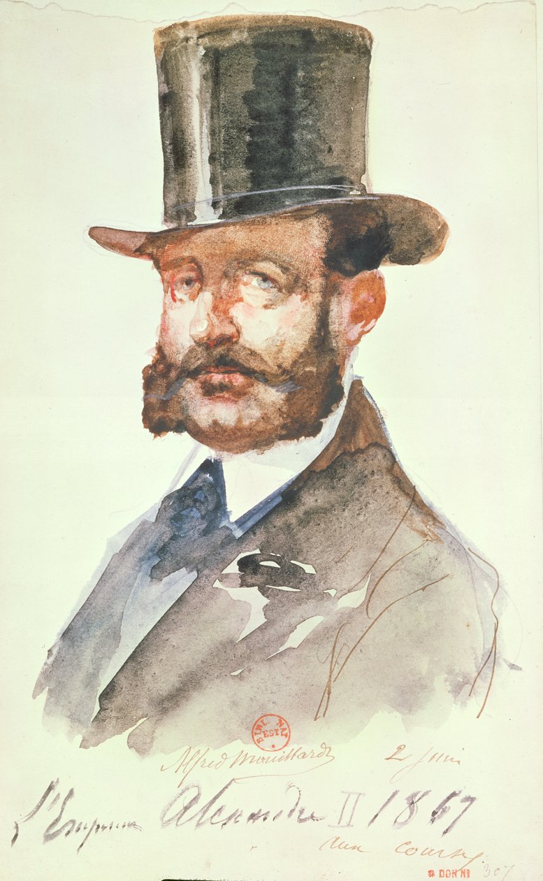 Imperador Alexandre II (1818-1881) nas Corridas, 2 de junho de 1867 (caneta e tinta no papel) de Alfred Mouillard