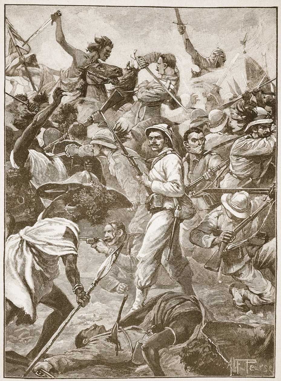 Um punhado de Bersaglieri segurando um poste avançado foi cortado em pedaços, ilustração de "Batalhas do século XIX" por Archibald Forbes, GA Henty e Major Arthur Griffiths de Alfred Pearse