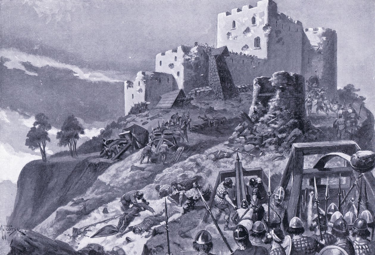 Ataque dos galeses no castelo de Montgomery AD1095, década de 1920 de Alfred Pearse