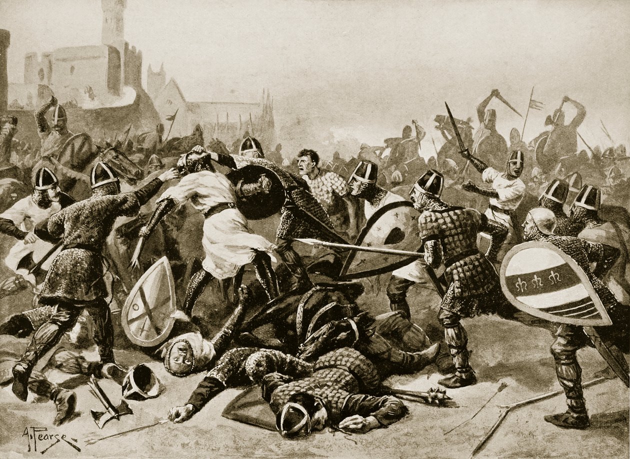 Stephen foi feito prisioneiro na Batalha de Lincoln, 1141, ilustração da "Hutchinson&39;s Story ofthe British Nation", c.1923 de Alfred Pearse