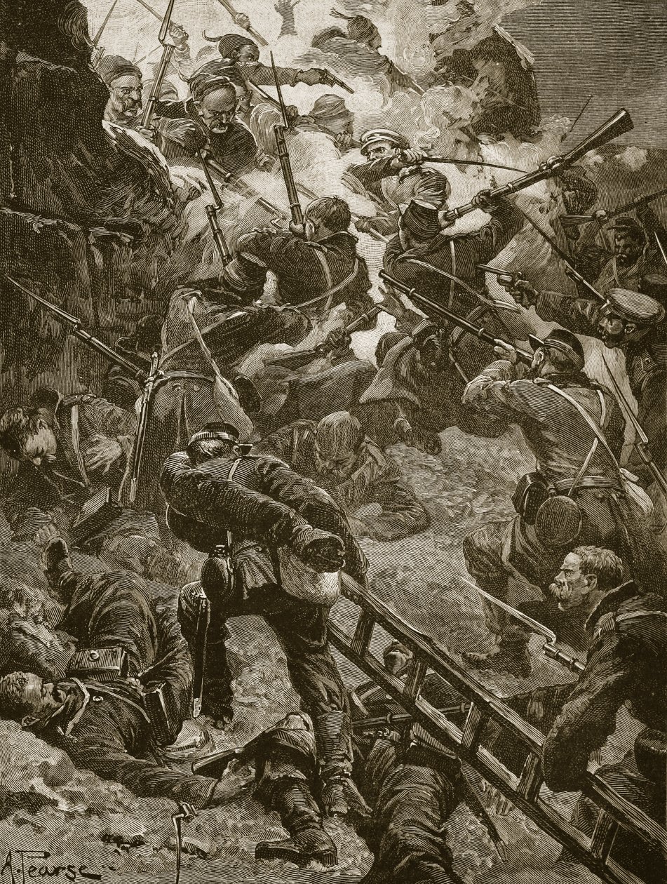 Os russos subiram corajosamente, ilustração de "Batalhas do século dezenove", de Archibald Forbes, GA Henty e Major Arthur Griffiths. de Alfred Pearse