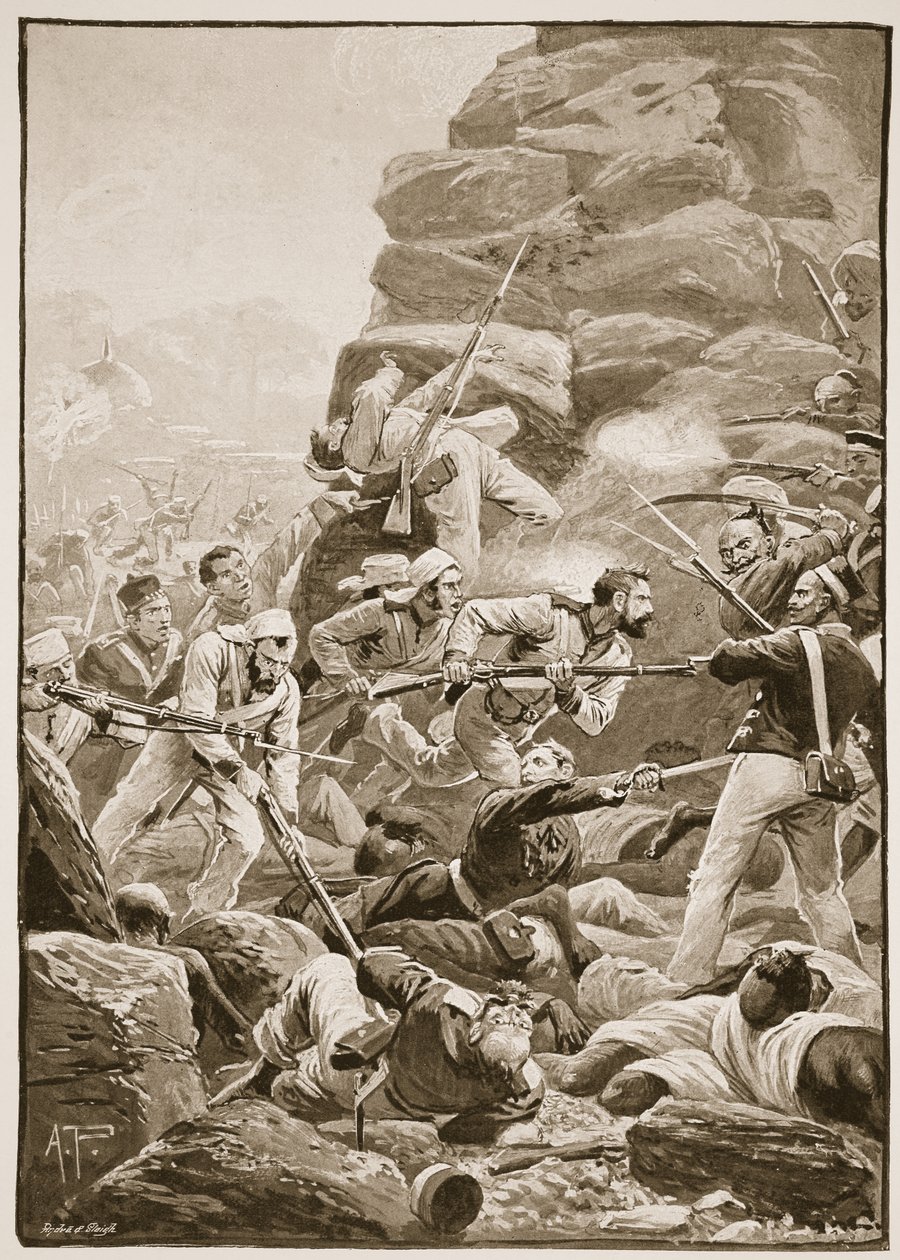 "Os Stormers correram sobre os escombros da brecha", ilustração de "Battles of the 19th Century" de Archibald Forbes, GA Henty e Major Arthur Griffiths de Alfred Pearse