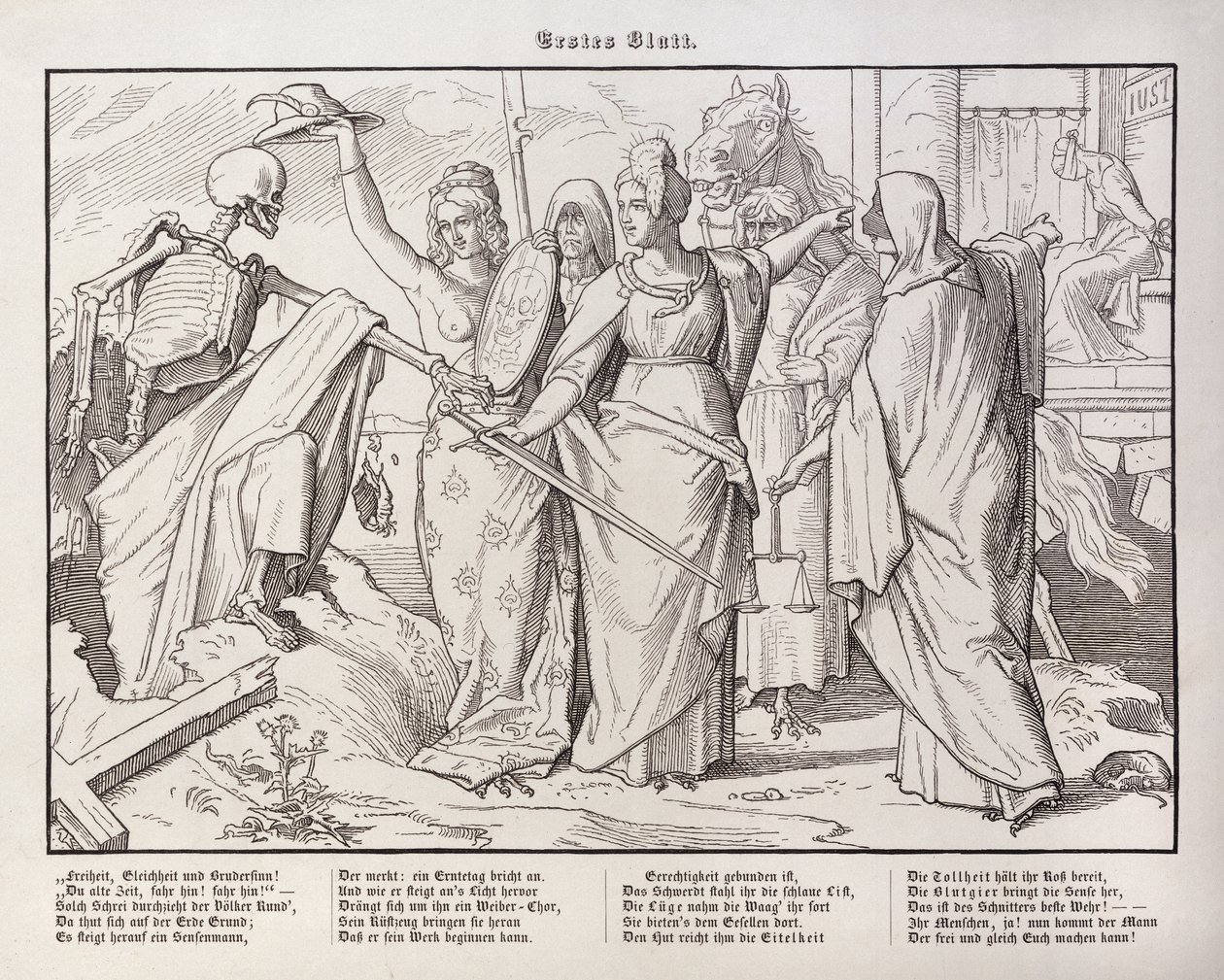 Primeira página de &39;Another Dance of Death&39; publicada por Georg Wigand em Leipzig, 1849 de Alfred Rethel
