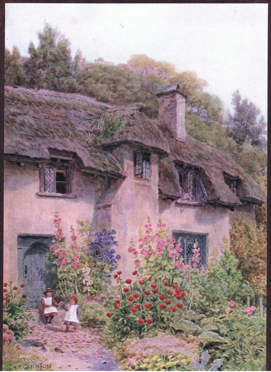 Jardim da casa de campo, Selworthy, Somerset, das casas de campo e da vida da vila de Inglaterra rural publicada por Dent & Sons Limited, 1912 de Alfred Robert Quinton