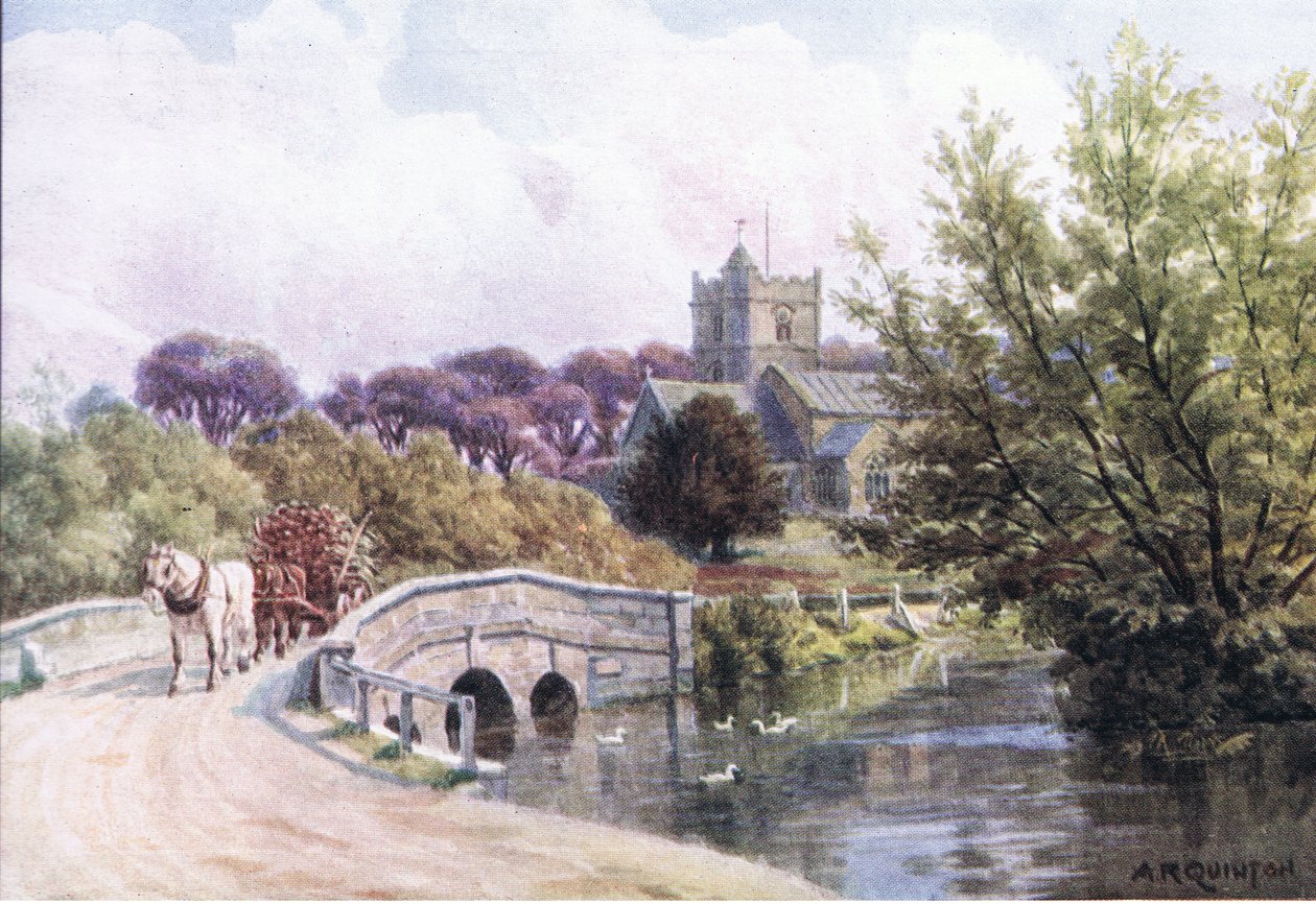 A ponte, Coombe Bissett, Nr Salisbury, das casas de campo e a vida da vila de Inglaterra rural publicada por Dent & Sons Limited, 1912 de Alfred Robert Quinton