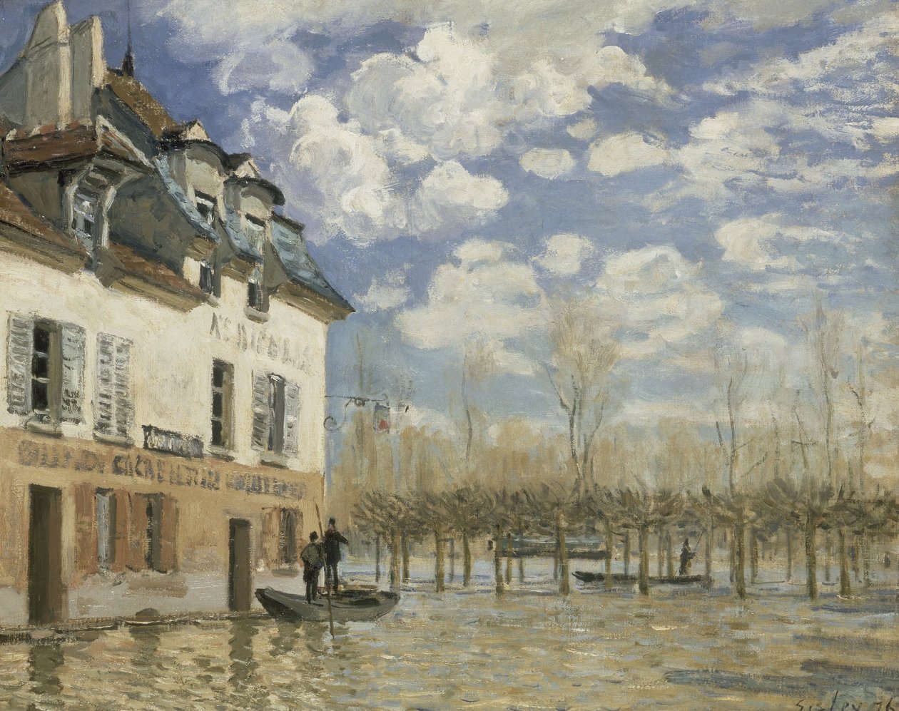 Barco no dilúvio em Port Marly de Alfred Sisley