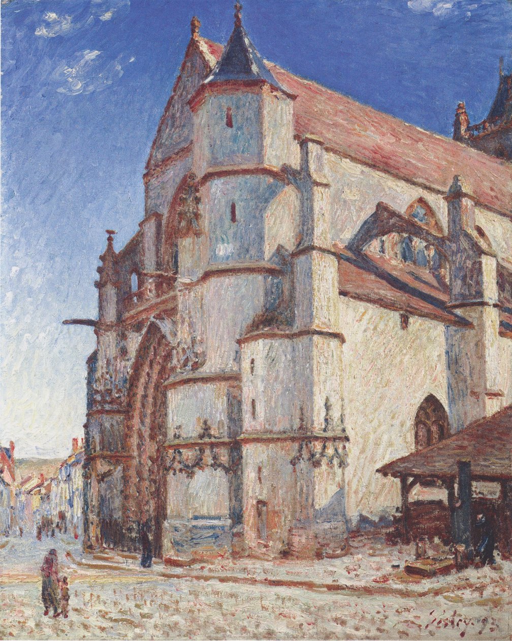 A, igreja, de, moret, em, alvorada de Alfred Sisley