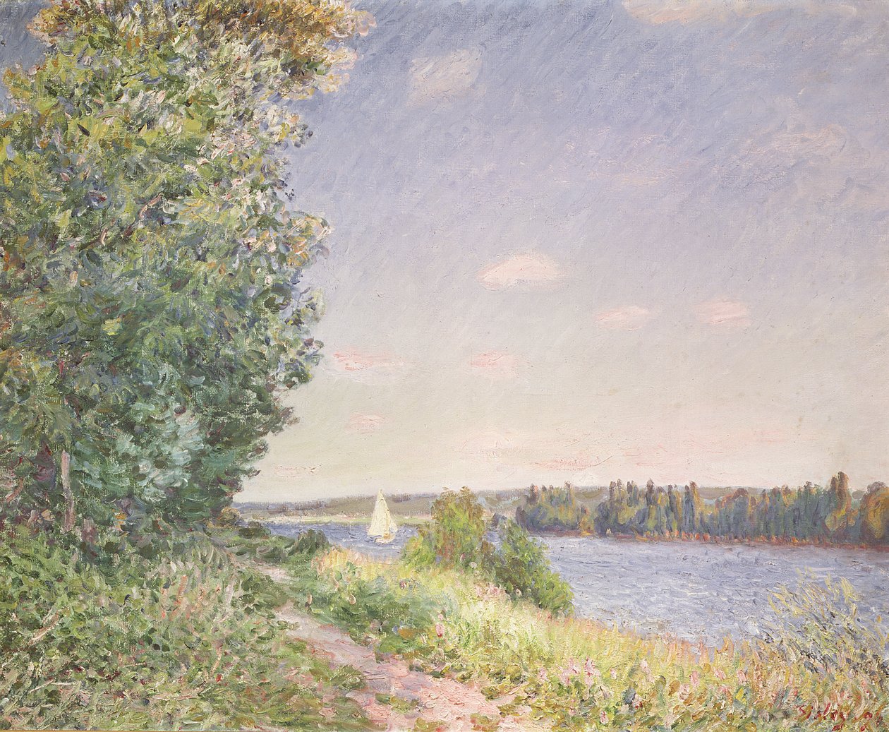 Normandia, o caminho da água à noite, Sahurs, 1894 de Alfred Sisley