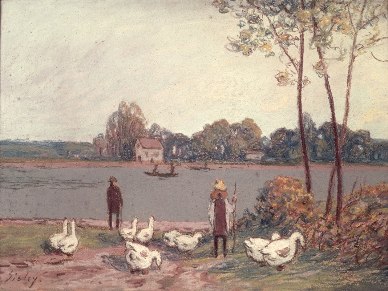 Nas margens do Loing (pastel sobre papel) de Alfred Sisley