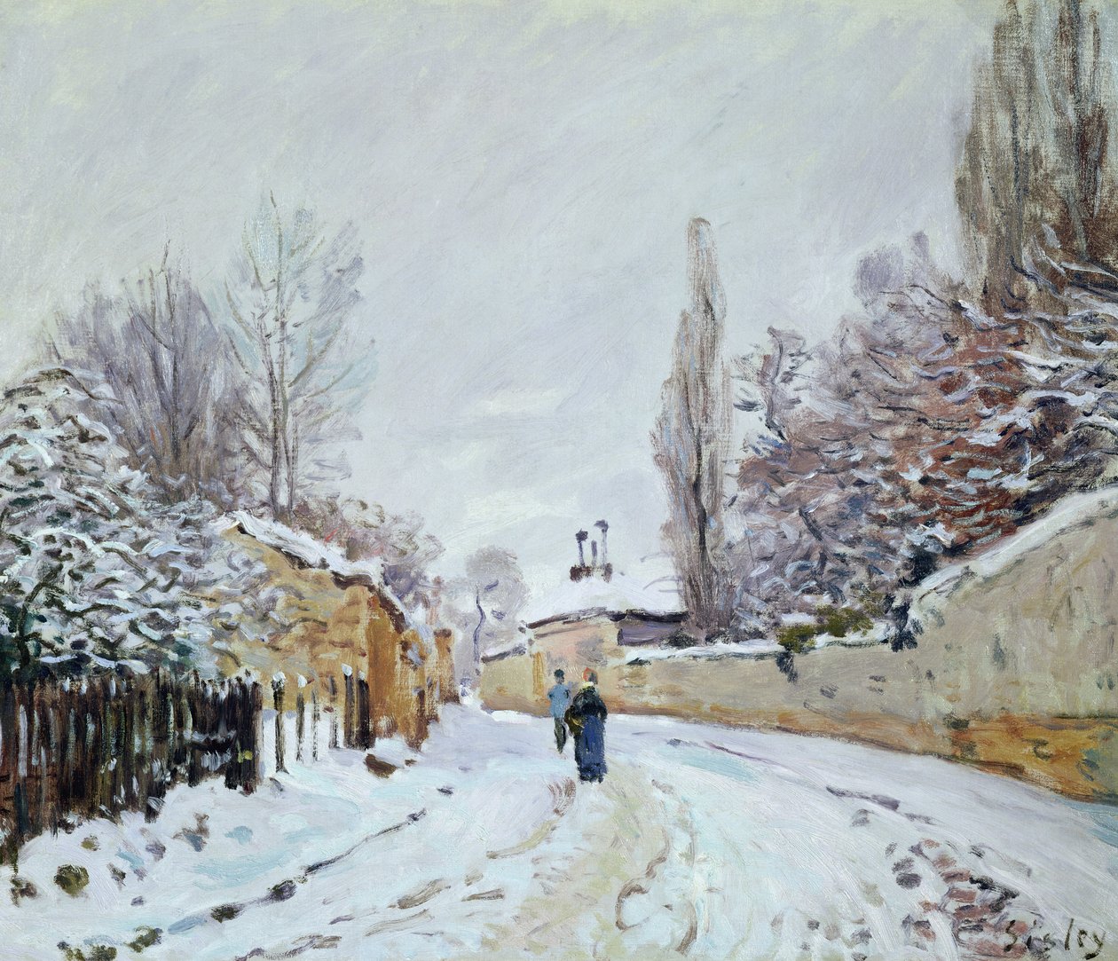 Estrada sob a neve, perto de Louveciennes, 1876 de Alfred Sisley
