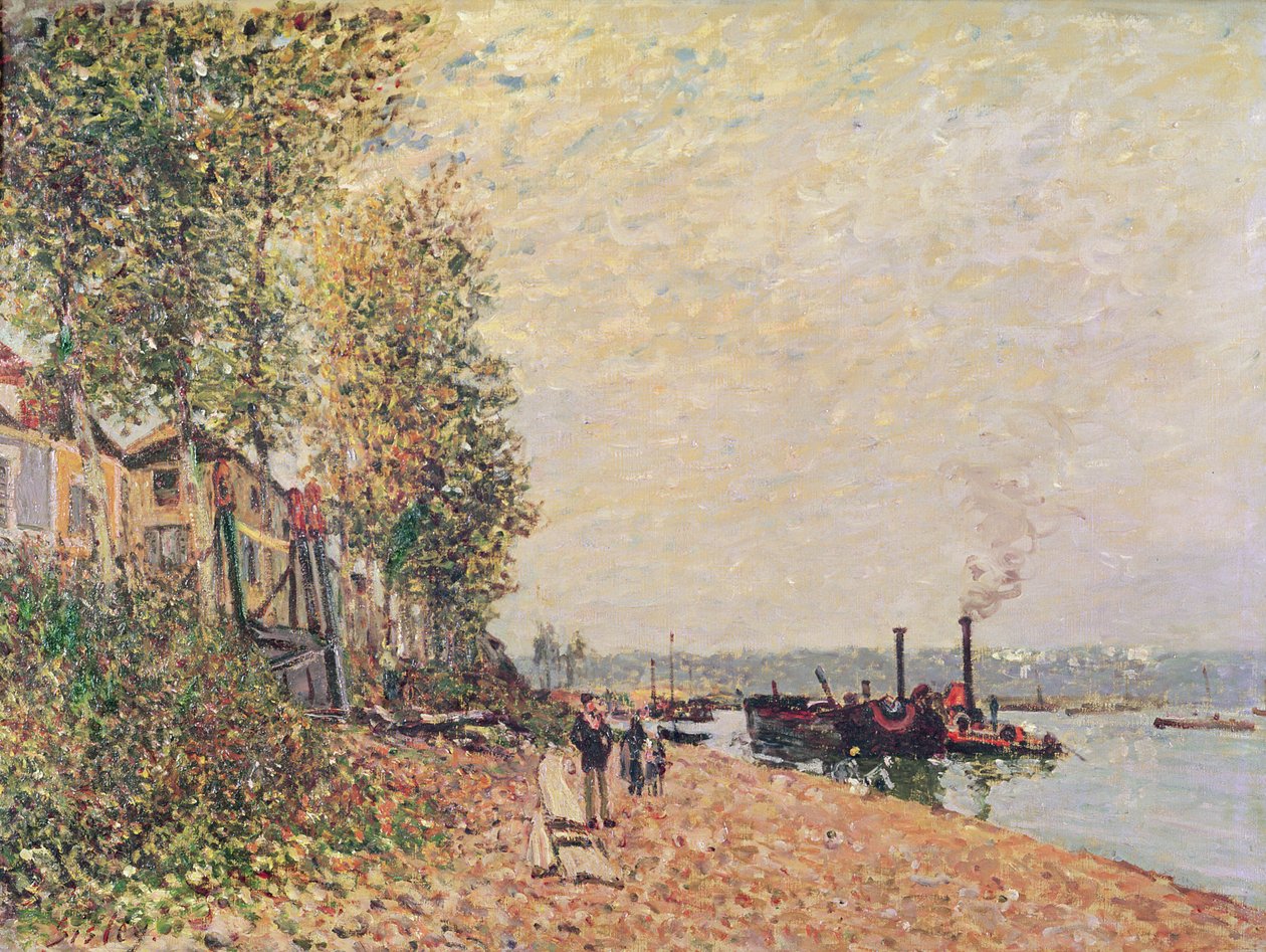 Barcos a vapor no Loing em Saint-Mammes, 1877 de Alfred Sisley