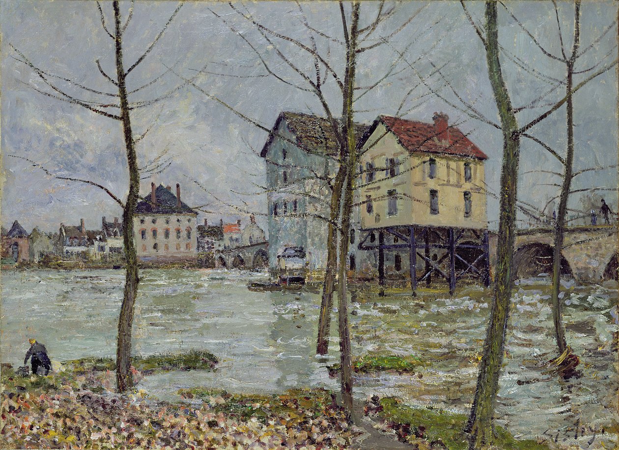 Os moinhos em Moret-sur-Loing, inverno, 1890 de Alfred Sisley