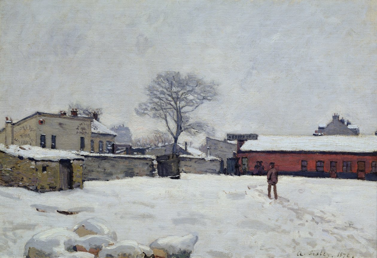 Sob a neve: o curral em Marly-le-Roi, 1876 de Alfred Sisley