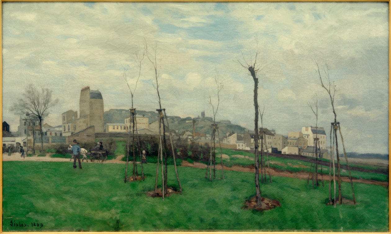 Vista de Montmartre da cidade das flores em Batignolles de Alfred Sisley