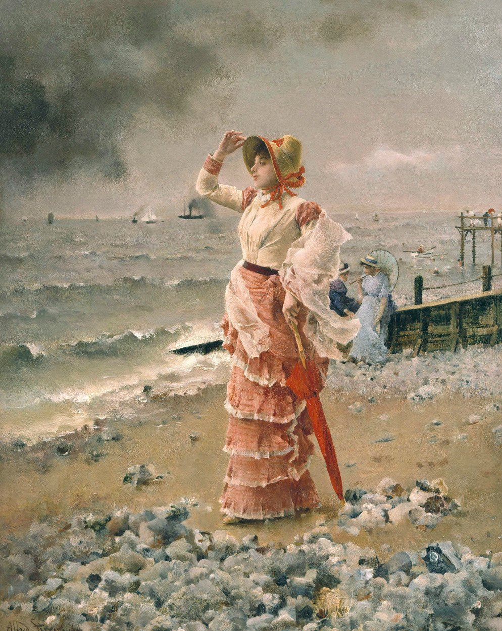 Elegant Woman Voyant Filer Um Vapor de Alfred Emile Stevens
