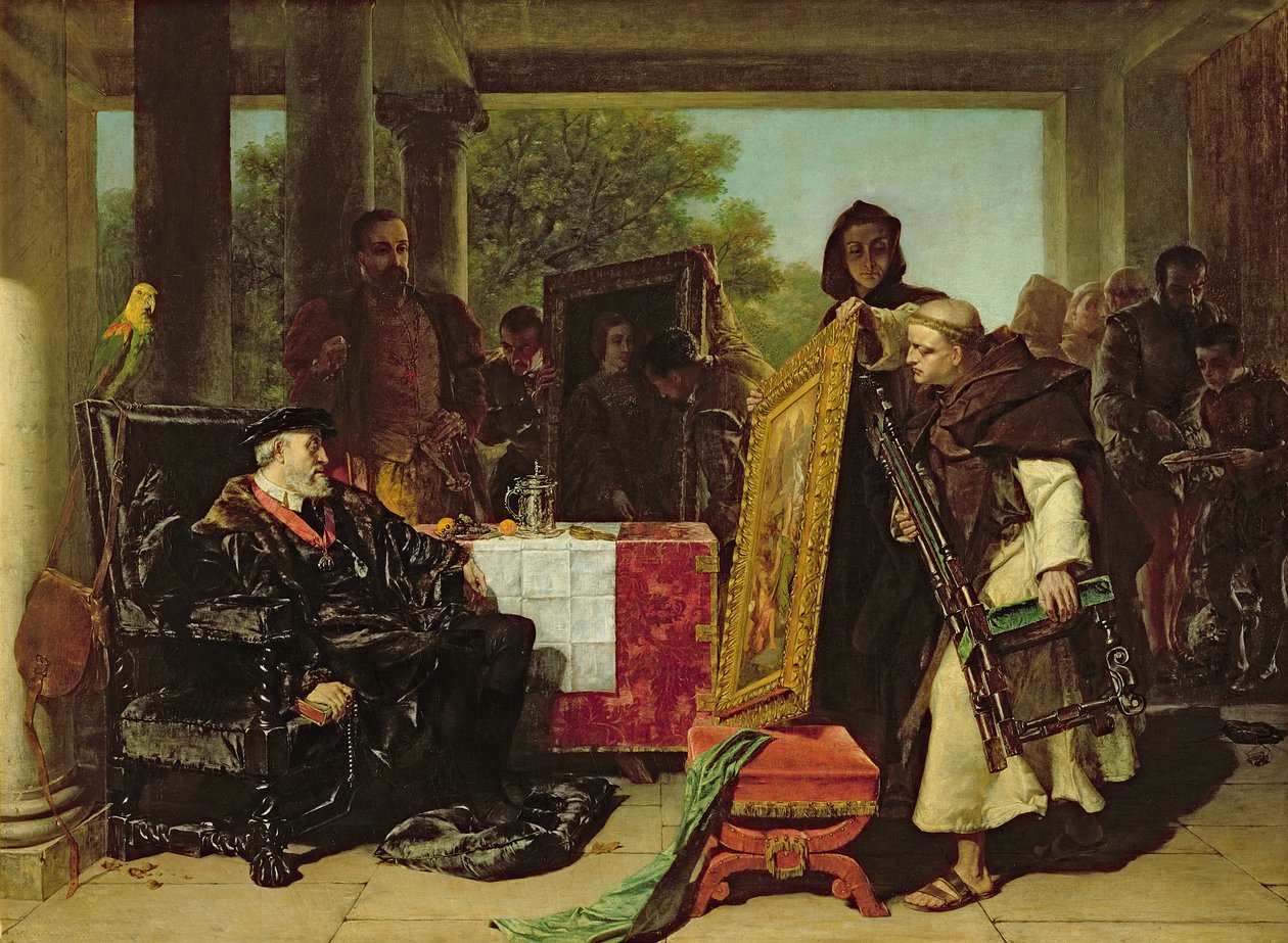 Imperador Carlos V (1500-58) no Convento de Yuste, 1856 de Alfred W. Elmore