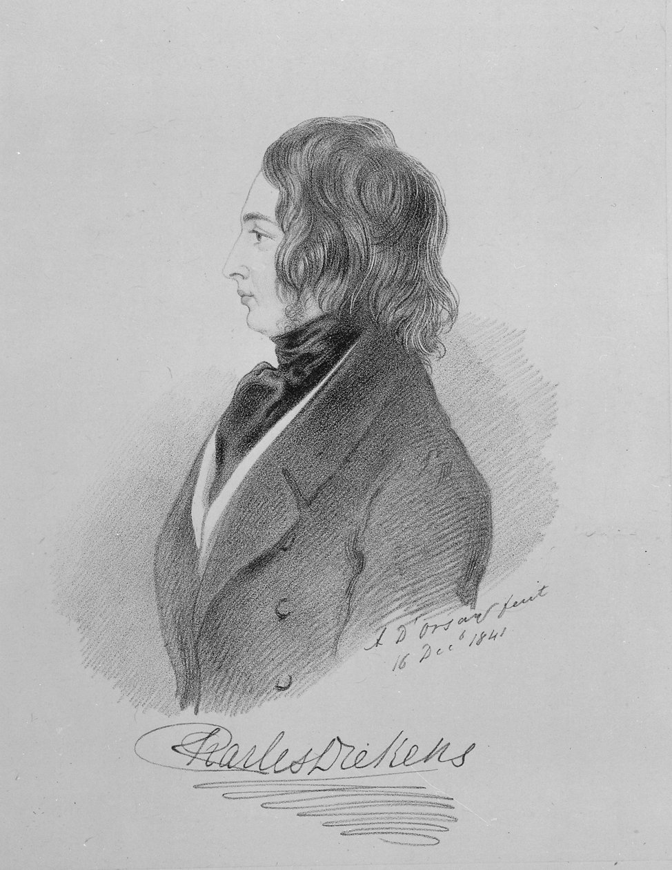 Retrato de Charles Dickens (1812-70) 16 de dezembro de 1841 (carvão sobre papel) de Alfred d