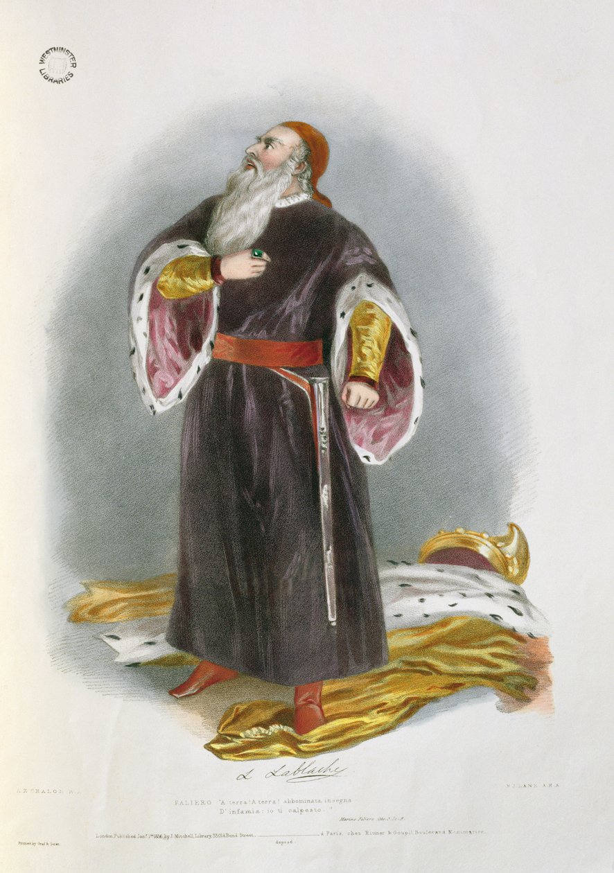 Luigi Lablache (1794-1858) como Faliero em Marino Faliero, de &39;Recordações da ópera italiana&39;, gravado por Richard James Lane (1800-72) 1836 de Alfred Edward Chalon