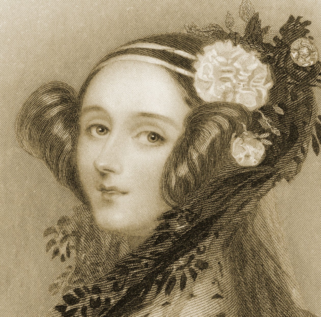Sépia Retrato de Augusta Ada King (1815 - 1852), Condessa de Lovelace. de Alfred Edward Chalon