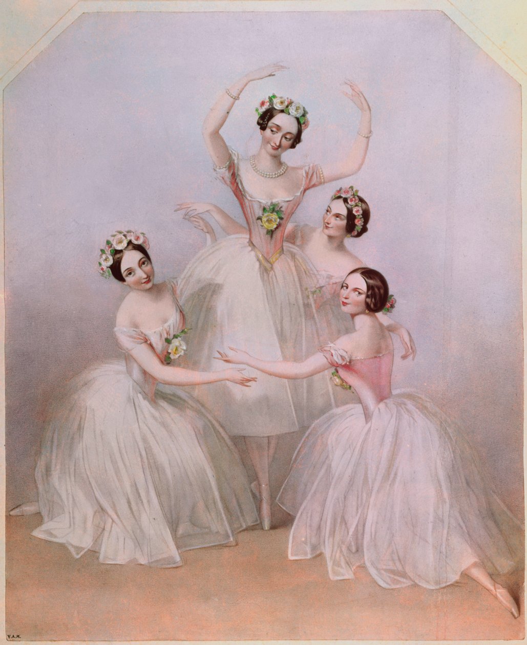 O &39;Pas de Quatre&39;: Carlotta Grisi (1819-1899) e Marie Taglioni (1804-1884) Lucile Grahn (1819-1907) e Fanny Cerrito (1817-1909) de Alfred Edward Chalon