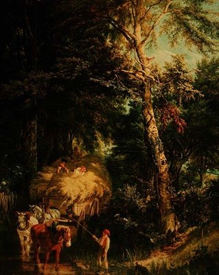 Atravessar o riacho (óleo sobre tela) de Alfred Edward Chalon