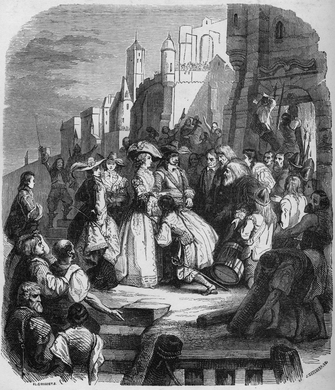 Mademoiselle de Montpensier entrou em Orleans no dia 27 de Março de 1652, durante a Fronde. Gravura depois do quadro de Alfred Johannot (1800-1837). de Alfred (after) Johannot