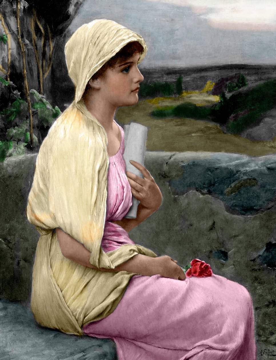 Retrato de Hipatia de Alexandria (370-415) matemático e filósofo após uma pintura de Alfred Seifert (1850-1901) (Alexandrine Greek Neoplatonist philosopher Hypatia) Colecção privada de Alfred (after) Seifert
