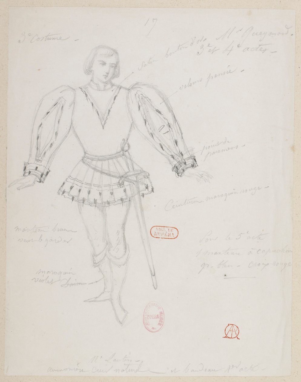 Halévy - La magicienne - modelos de figurinos de Alfred Albert - 17 (Réné), M. Gueymard, 3º figurino, 3º e 4º actos de Alfred Albert