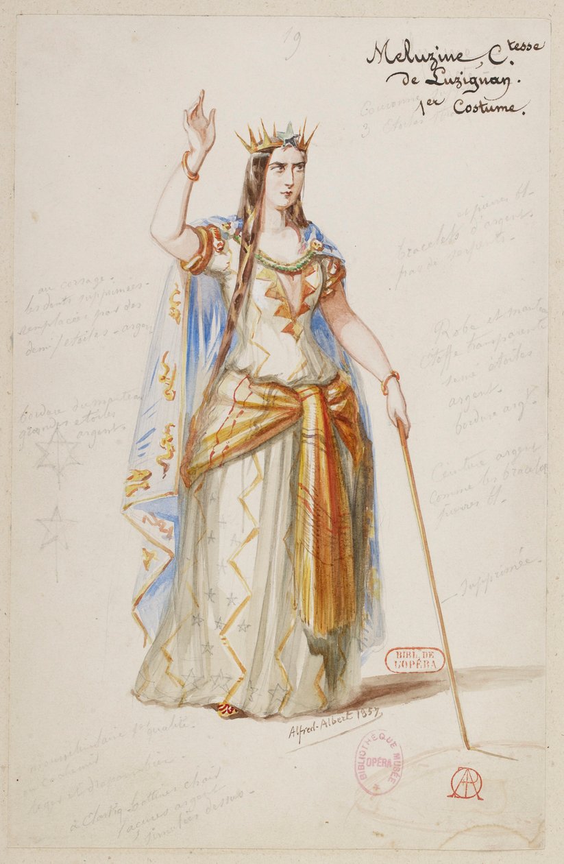 Halévy - La magicienne - modelos de figurinos de Alfred Albert - 19. Mélusine, Condessa de Lusignan, 1º fato de Alfred Albert