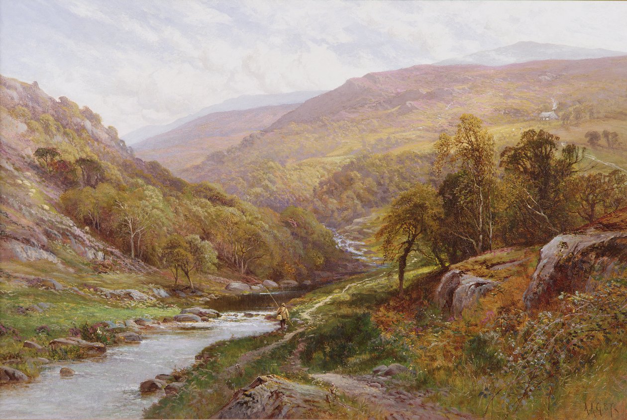 Um, pescador, por, um, córrego altiplano de Alfred Augustus Glendening