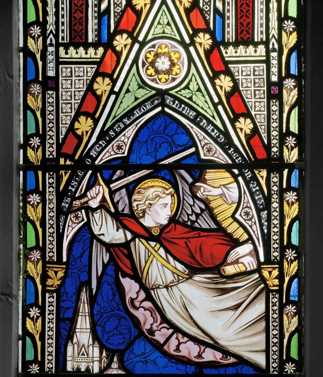 O Anjo que mantém a espada no Choque de Araúna, 1856 (vitral) de Alfred Bell
