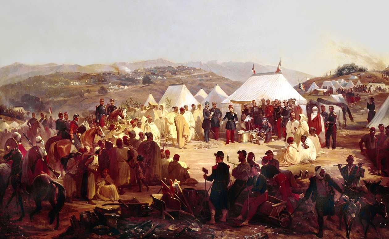 Conquista da Argélia: rendição da tribo Beni Raten da Cabília ao marechal francês Randon (1795-1871) em 1854 de Alfred Charles Ferdinand Decaen