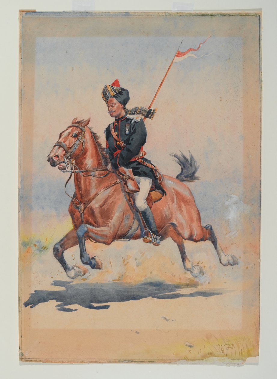 Um Jat Sowar da 6ª Cavalaria montado, galopante, com lança de lingüeta de Alfred Crowdy Lovett