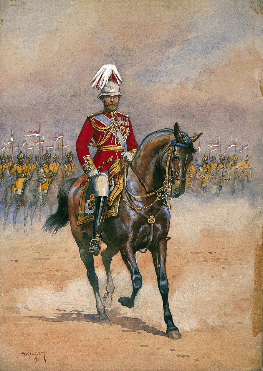 Sua Majestade o Rei Imperador, 1910, ilustração para "Exércitos da Índia" pelo Major GF MacMunn, pub. 1911 w de Alfred Crowdy Lovett